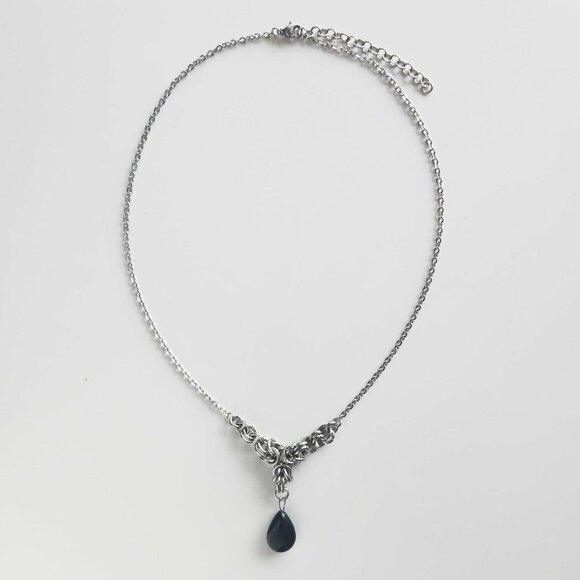 Vintage gothic victorian vampire black onyx rosary necklace ✦ chain mail ✦ - Picture 4 of 8